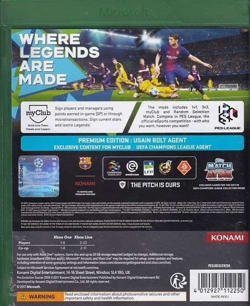 PES 2018 Pro Evolution Soccer Premium Edition - Xbox One (A-Grade) (Genbrug)